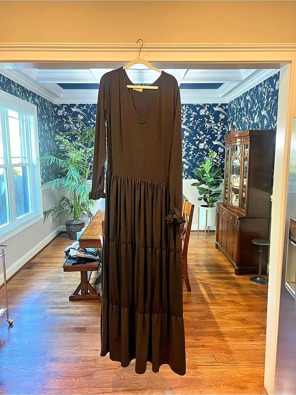 Zelie for She Long Sleeve Maxi Dress in Brown Size XS Like New